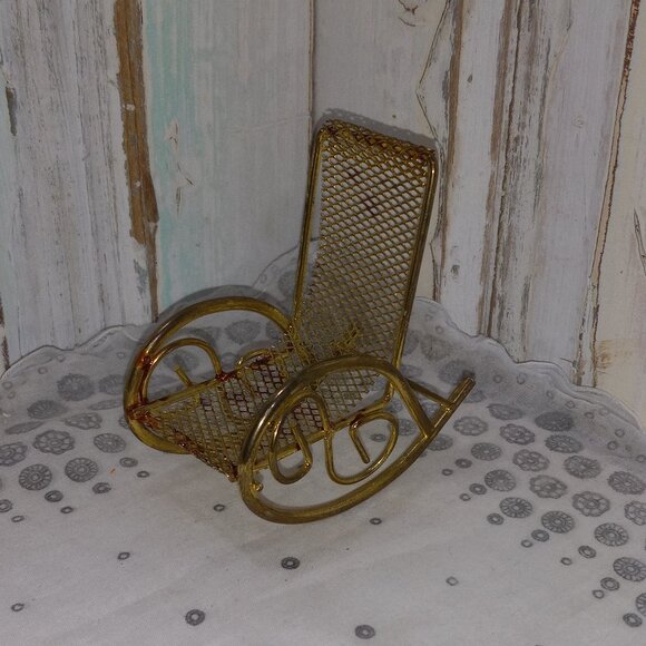 Miniature Brass Dollhouse Rocking Chair - Picture 1 of 6